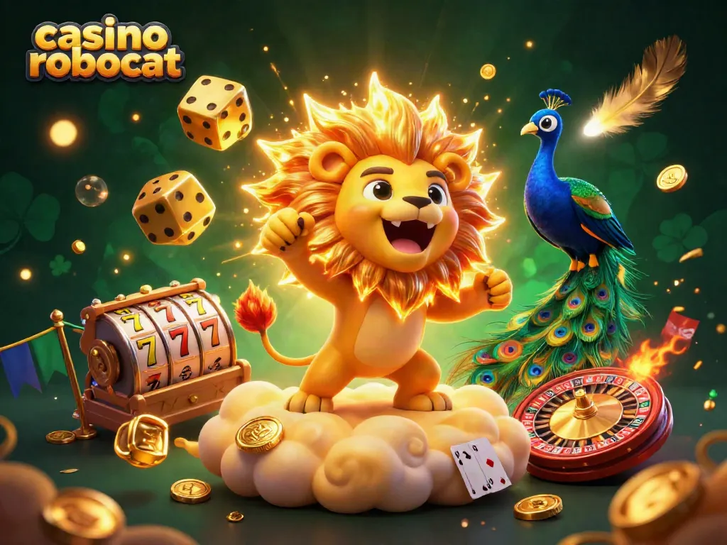 Experience the excitement of casino robocat with a vibrant 3D illustration showcasing gaming elements.